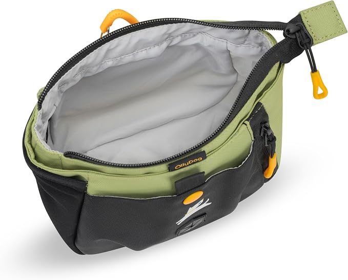OllyDog Backcountry Day Bag | Dog Training Treat Pouch | Eco-Friendly Recycled Fabric Fanny Pack with Zipper Closure, Built-in Poop Bag Dispenser & Adjustable Waist Belt (Palm)