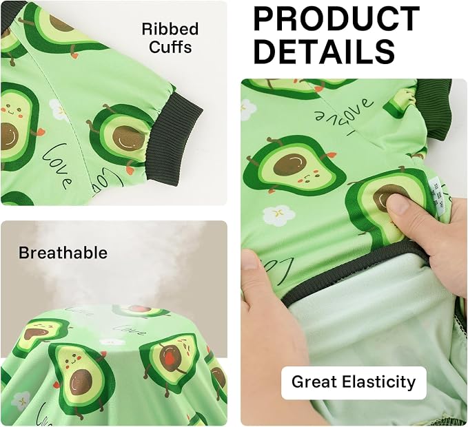 XPUDAC 2 Pack Dog Pajamas for Large Breeds, 4-Way Stretch Soft Dog Onesie Lightweight Warm Pet Clothes Jammies for Large Breeds Dinosaur Avocado Print, 6XL