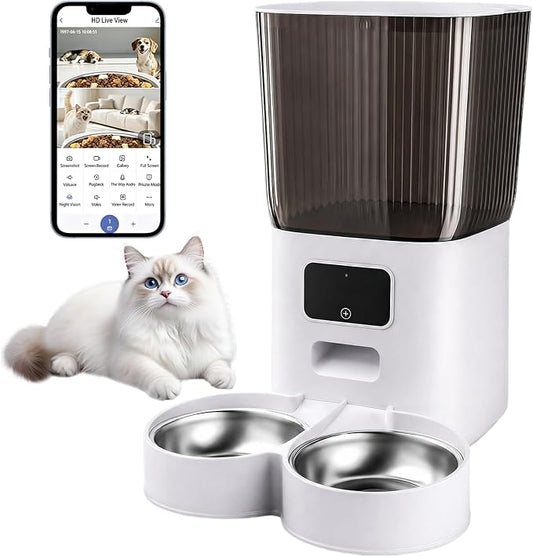 Automatic Cat Feeder with Camera, OIUMHRU 5G WiFi 7L Timed APP Control | 2K Pan/Tilt Camera, Automatic Dog and Cat Food Dispenser, Two-Way Audio, Night Vision, Motion Detection, Dual Bowls