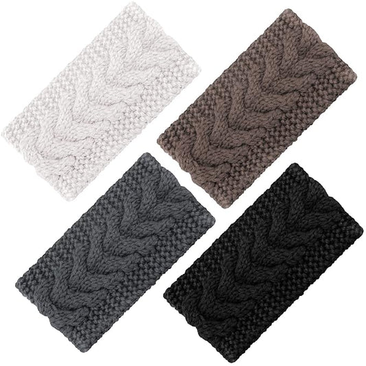 4 Pieces Winter Ear Warmers Headbands Women Warm Knitted Headband Braided Crochet Head Wraps for Girl (Khaki, Dark Grey, Beige, Black)