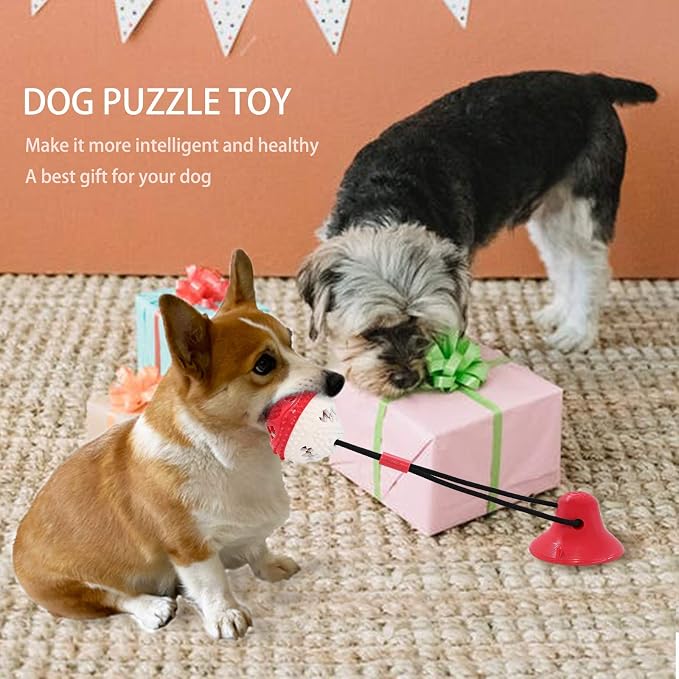 Askhald Dog Toys, Dog Chew Toys for Aggressive chewers,Rope with Suction Cup for Puppy Training Treats Teething for Boredom, Small Dog Puzzle Toy Treat Food Dispensing Ball (red)