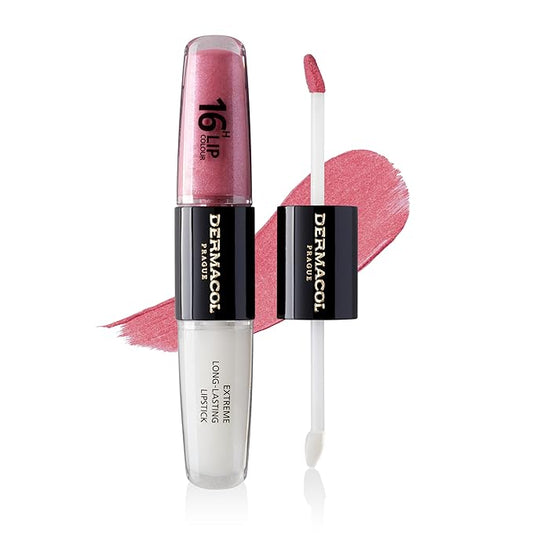 Dermacol NEW 16-Hour Lip Colour, Highly Pigmented Glossy Lip Stain, Two-Phase Lip Plumper Gloss, Kissproof Lip Makeup Products with Matte and Glitter Finish, n.15
