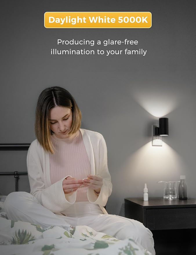 L LOHAS LED Night Light, Bright Night Light, Night Lights Plug into Wall | 5000K Daylight White, Dimmable Nightlights with Light Sensor, Decorative Nightlight for Hallway Bathroom Kitchen, 4 Pack