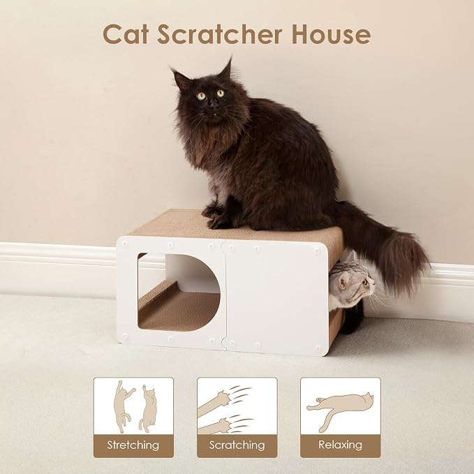 EHEYCIGA Cardboard Cat Scratcher House, 20-Inch Cat Scratch pad, White | Cat Scratching Board for Indoor Cats, High-density Corrugated Paper, Multi-function, Anti-scratch, Easy Install, Large