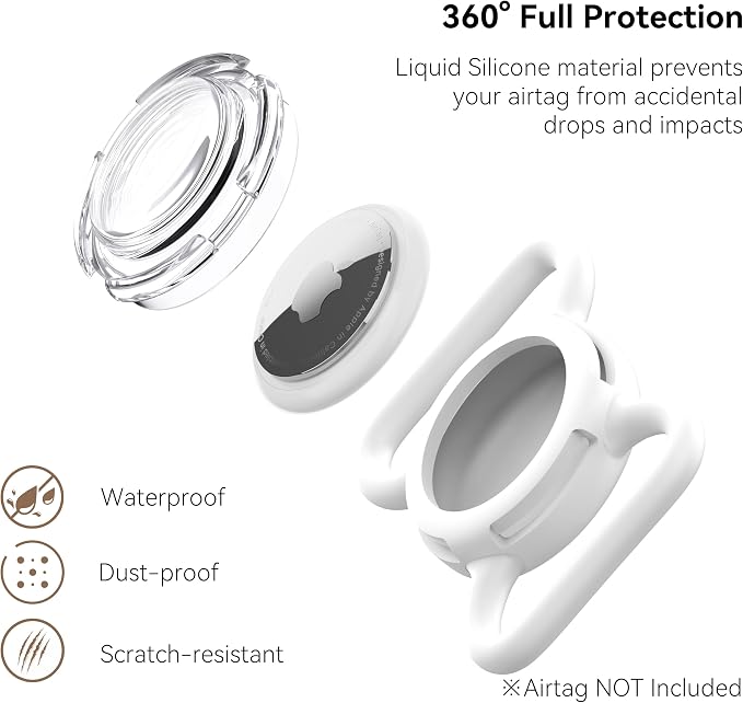 Waterproof AirTag Holder for Dog Collar, Soft Slide-On Dog AirTag Holder | Full-Body Protection, No-Dangle Fit, Ultra-Durable, Lightweight, Tool-Free Installation, Clear Cover, Fits Dog & Cat Collars