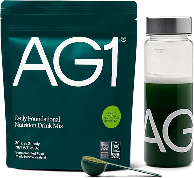 AG1 Greens Powder Supplement | Improve Gut Health | Multivitamin, Probiotic, Gluten Free, Vegan and Keto Friendly | Shaker & Scoop Included | 75 Vitamins (Athletic Greens), Classic Formula