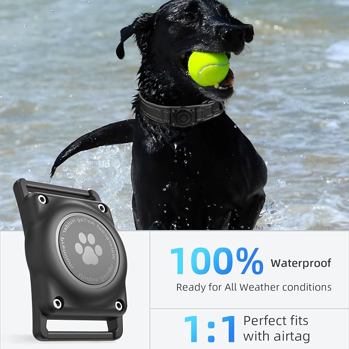 Upgrade Dog Collar with AirTag Holder, IP68 Waterproof, Ebony, S | Built-in Water Resistant AirTag holder, 1000D Nylon, Reflective Stitching for Night Visibility, Soft padding for Comfort