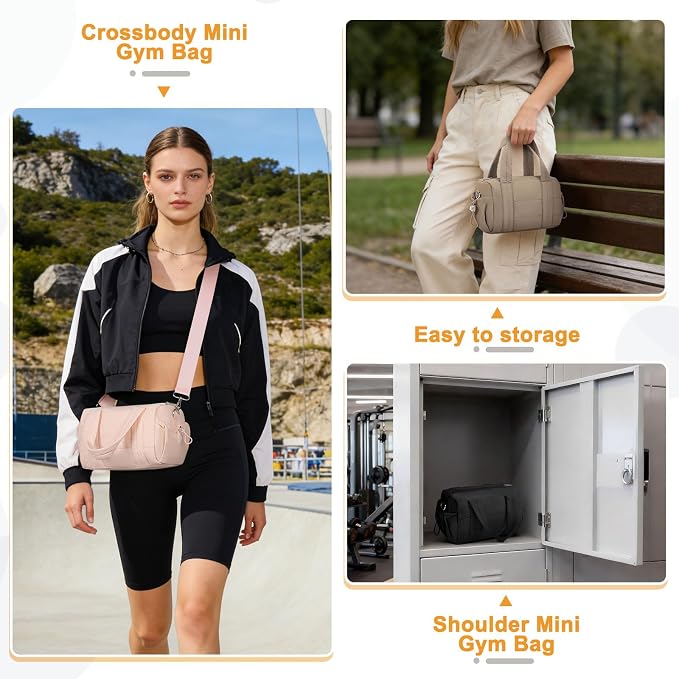 8L Mini Gym Bag for Women, Small Size Sport Duffel Bag for Yoga Dance Swimming, Water-Resistant Compact Workout Bag with Adjustable Strap, Brown