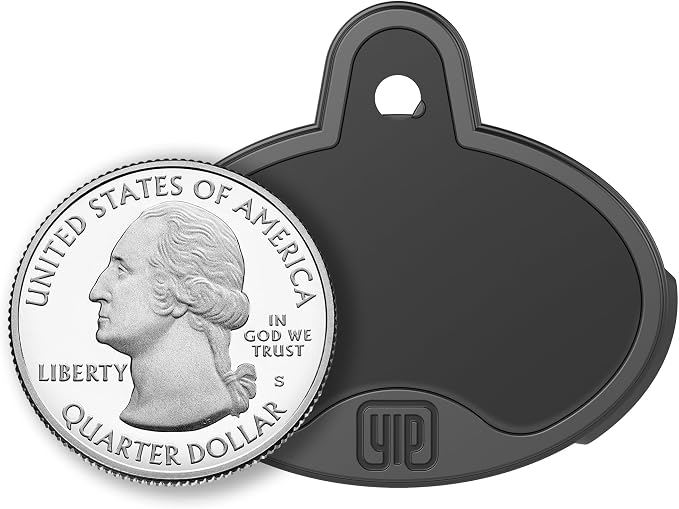 YIP Smart Tag ID & Custom Engraved Dogs Tracker - Compatible with Samsung Galaxy (No GPS Subscription Or Monthly Fee) Pets Collar Location Oval Black