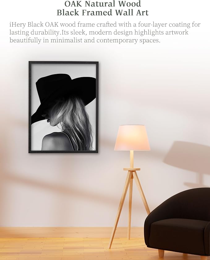 iHery 12x16in Cowgirl Framed Black and White Western Wall Art | Premium Black OAK Wood Frame with Canvas Print, Western Fashion Decor for Bedroom, Living Room Bathroom Girl Dorm, 1Pack