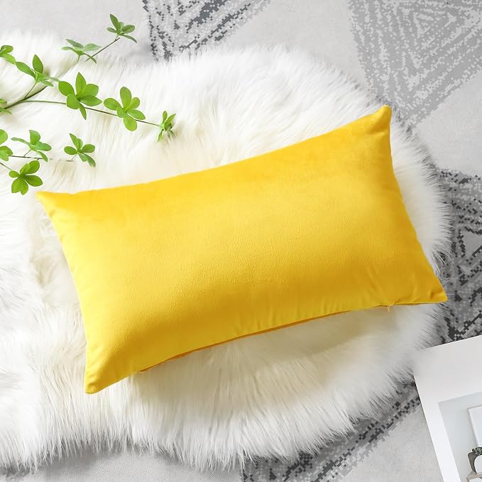 Artscope Luxury Velvet Pillow Covers Decorative Rectangle Pillowcases Soft Solid Cushion Cases for Couch Sofa Bedroom Car Decor 16x24 Inch Golden Yellow