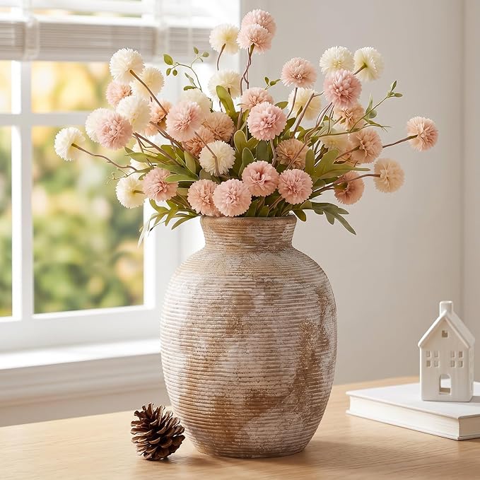 Ceramic Flower Vase, 7.9in Farmhouse Table Rustic Vases,Small Flower Terracotta Vases for Home Decor, Living Room,Table, Handcrafted (Terracotta)