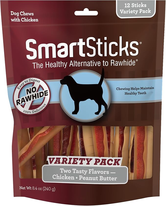 SmartBones SmartSticks, Treat Your Dog to a Rawhide-Free Chew Made With Real Meat and Vegetables | With Real Peanut Butter & Chicken, Easy To Digest Chew, Vitamin & Mineral Enriched, Supports Dental Health, For Small Dogs