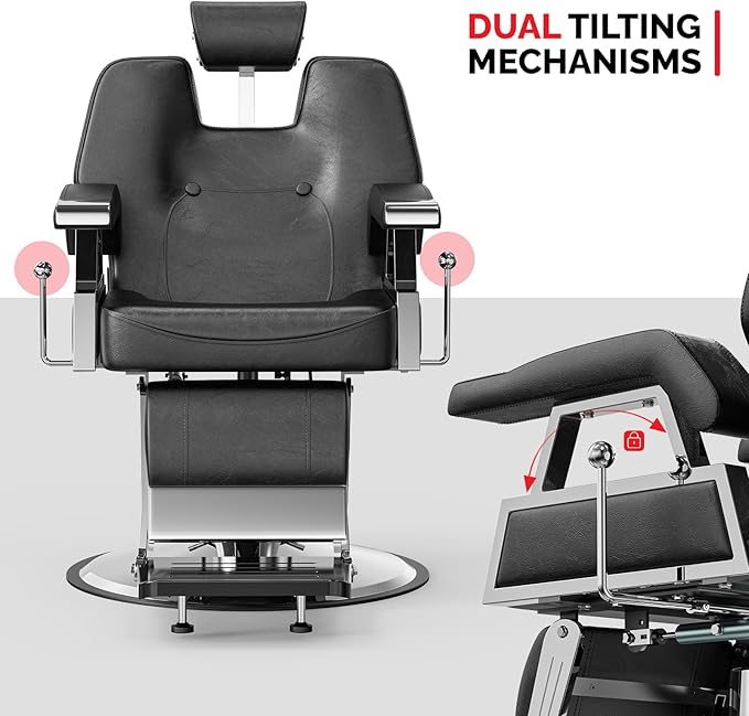 OmySalon Classic Barber Chair with 2 Hand Levers, Reclining Salon Chair for Hair Stylist All Purpose Heavy Duty, Adjustable Headrest, Tattoo Barbershop Beauty Spa Equipment