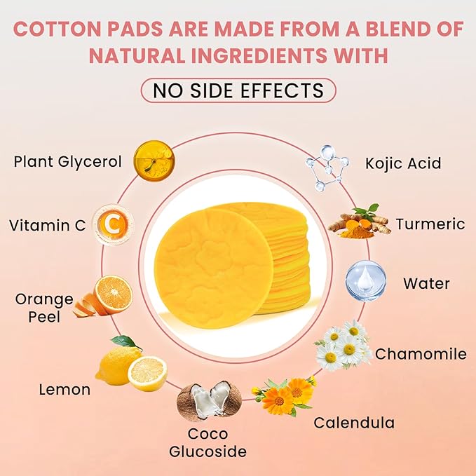 Turmeric Kojic Acid Cleansing Pads: Turmeric Cleansing Pads for Dark Spots and Exfoliating Face Scrub Pad for Deep Cleansing Oil Control Shrink Pore Mild Formula for All Skin Types (40PCS)