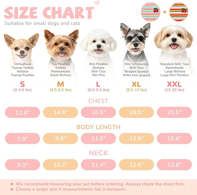 2 Pack Cute Striped Small Dog Shirts, Soft Cotton Girl Dog Clothes Breathable Ruffled Puppy Vest Spring Summer Pet Outfits for Chihuahua Yorkie Maltese and Cats（Pink+Orange,XX-Large）