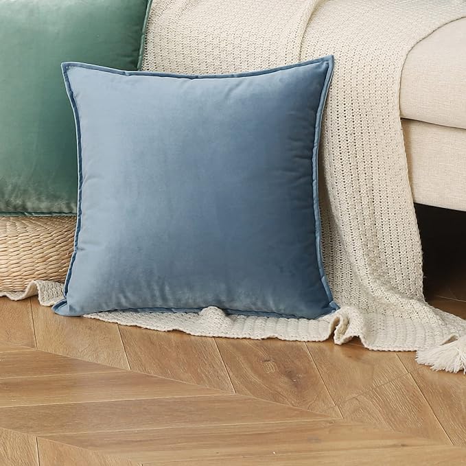Velvet Stone Blue Throw Pillow Covers 20”x20”Pack of 2 Soft Decorative | Square Cushion Covers for Couch Sofa Bed Livingroom Car Home Decor,50x50Cm