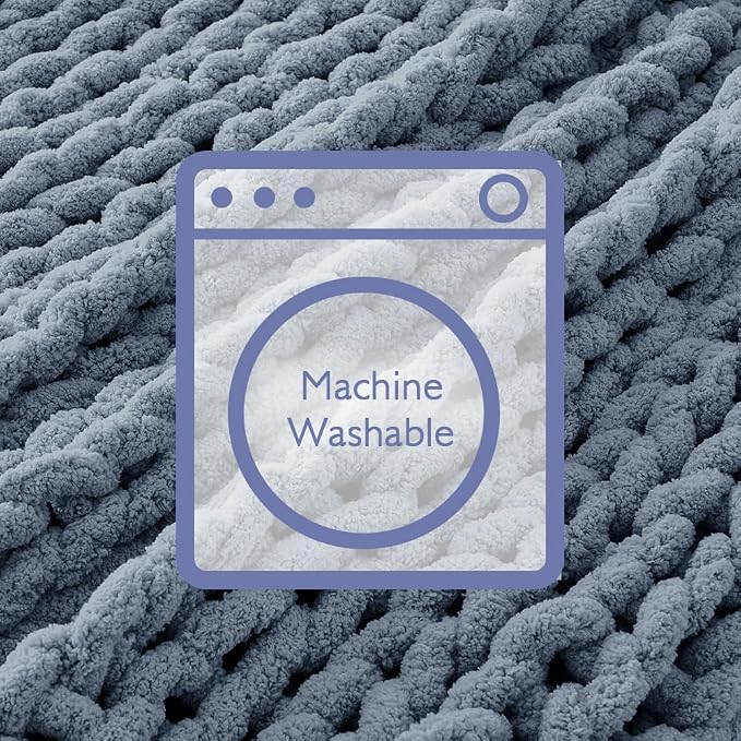 Bigacogo Chunky Knit Throw Blanket for Couch, 40x40 inches, Cold Sea Blue | Hand Knit with Jumbo Chenille, Soft Breathable Cable Knit for Sofa Bed Living Room, Machine Washable, Gift for Mom Friend