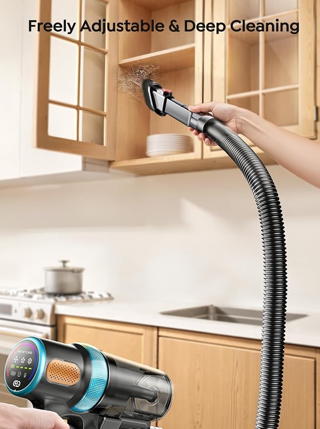 Cordless Vacuum Cleaner, 650W 55KPA 70Mins Vacuum Cleaners for Home, Upgraded Stick Vacuum with 3.3Ft Extendable Hose, LED Touch Screen, Wall Charging Station, Auto Mode for Carpet Pet Hair Hard Floor