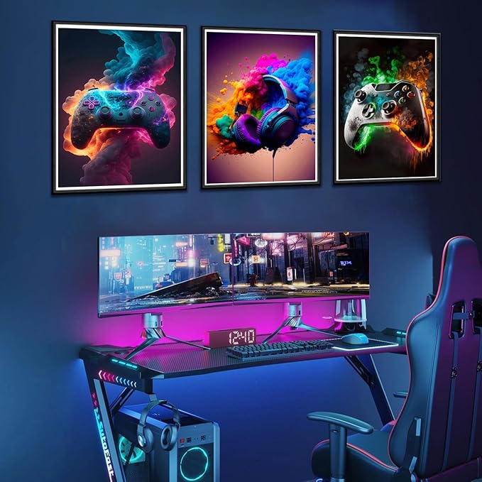 BGFCE Gaming Room Decor - Wall Art Set of 3, Video Gaming Theme, Unframed 12x16in Canvas Posters for Teen Boys Room