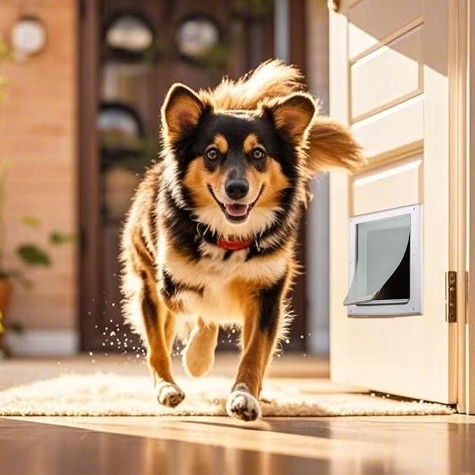 PAWISE 2 Way Dog Door, Lockable Dog Flap with Flexible Transparent Flap, Weatherproof & Easy Install Pet Door with Solid Metal Panel, Energy-Efficient Design Doggy Door for Large Dogs(15.3"x12.2")