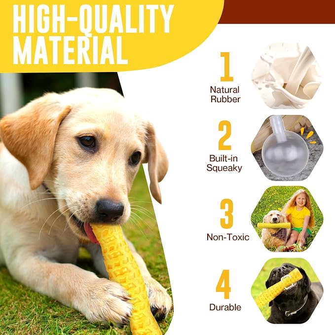 LOYEE Dog Squeaky Toys Interactive Dog Toys for Aggressive Chewers Tough Rubber Chew Toys for Medium/Large Breed, Indestructible Puppy Chew Toys for Teething (Yellow)