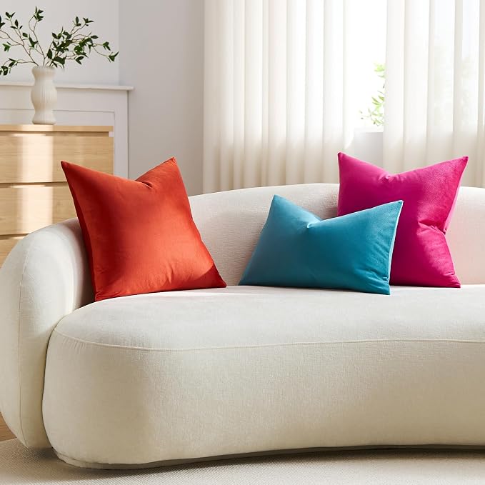 Lumbar Pillow Covers 12x20 Turquoise: Pack of 2 Cozy Soft Velvet Rectangular Modern Luxury Decorative Throw Pillow Cases for Sofa Couch Living Room Bed Home Decor