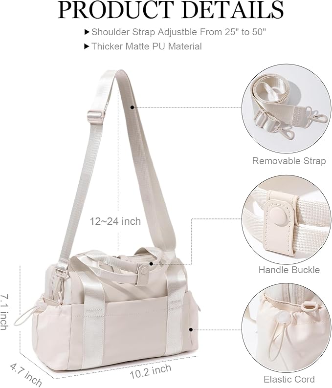 Bucosd Small Gym Bag for Women, Mini Crossbody Gym Duffle Bag with Wet Compartment, Carry on Gym Tote Bag for Workout Dance Sport Travel (Mini-Beige)