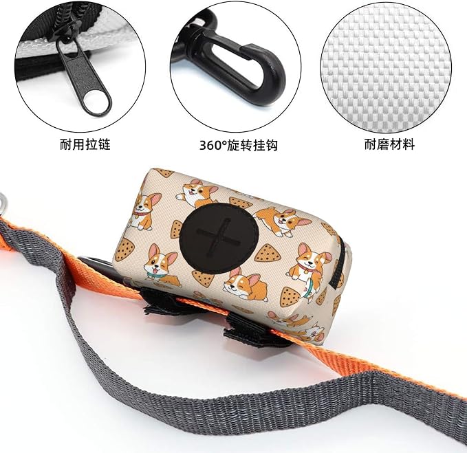 Cute Corgi And Cookie Dog Treat Pouch for Pet Walking and Training with Clip Small Zipper Dispenser for Leash and Outdoor Use