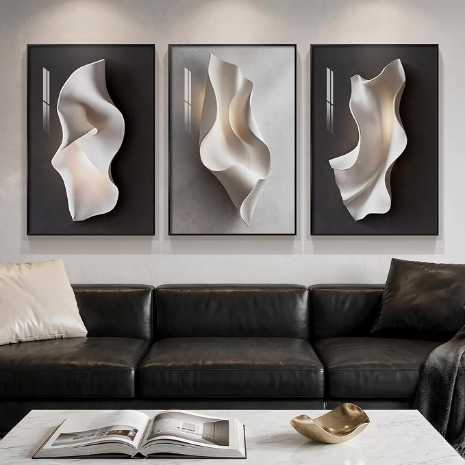 3 Piece Framed Black and White Abstract Wall Art for Living Room, Contemporary Modern Bright Style Prints Paintings, Minimalist Luxury Artwork Decor for Bedroom Dining Room Hallway 20x30 Inch
