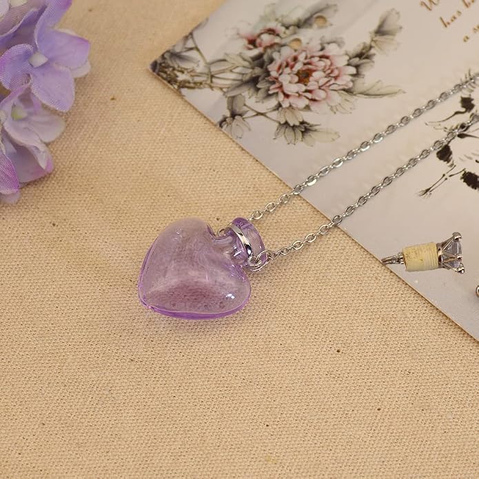 1PC 1PC Colorful Heart Vial Perfume Bottle Necklaces Stainless Steel Chain Make a Wish Aroma Essential Oil Diffuser Pendant necklace Women Jewelry