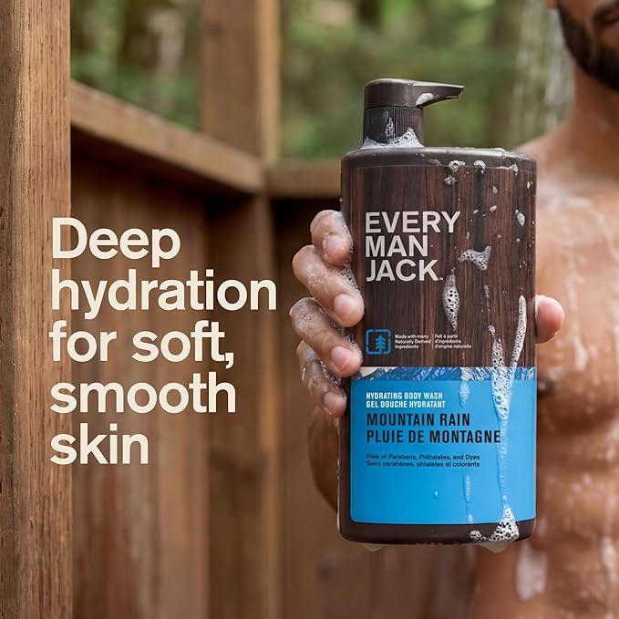 Every Man Jack Mountain Rain Mens Body Wash for All Skin Types - Cleanse, Hydrate, and Smell Great - Free of Parabens, Phtalates, and Dyes - 33.8 fl oz (2 Pack)