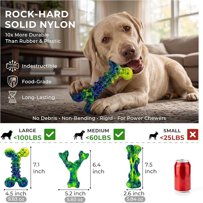 Kseroo Dog Chew Toys, 3-Pack, Peanut Butter, Medium & Large Dogs, Green