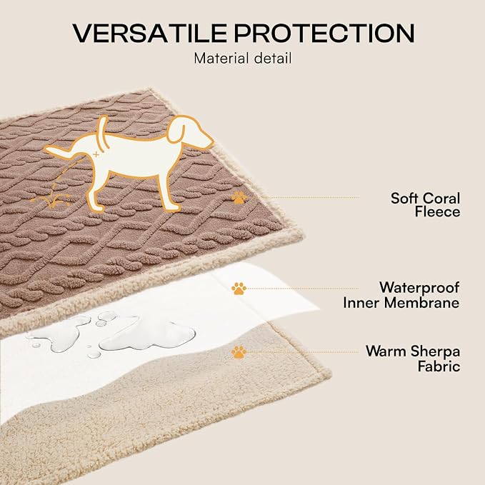 Luciphia Waterproof Dog Blanket, Reversible Sherpa Fleece for Couch Cover | Reversible waterproof pet blanket soft fleece machine washable protect couch bed, Khaki-thicken 57" x 40"