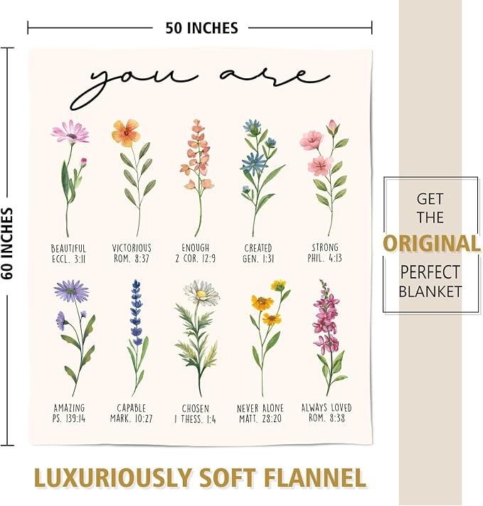 Christian Gifts for Women Birthday, Christian Blanket with Flowers | Inspirational, Religious Gifts for Women, Sister, Friend, Daughter, Mom, Baptism Gift, Soft Throw Blankets 50'' x 60''