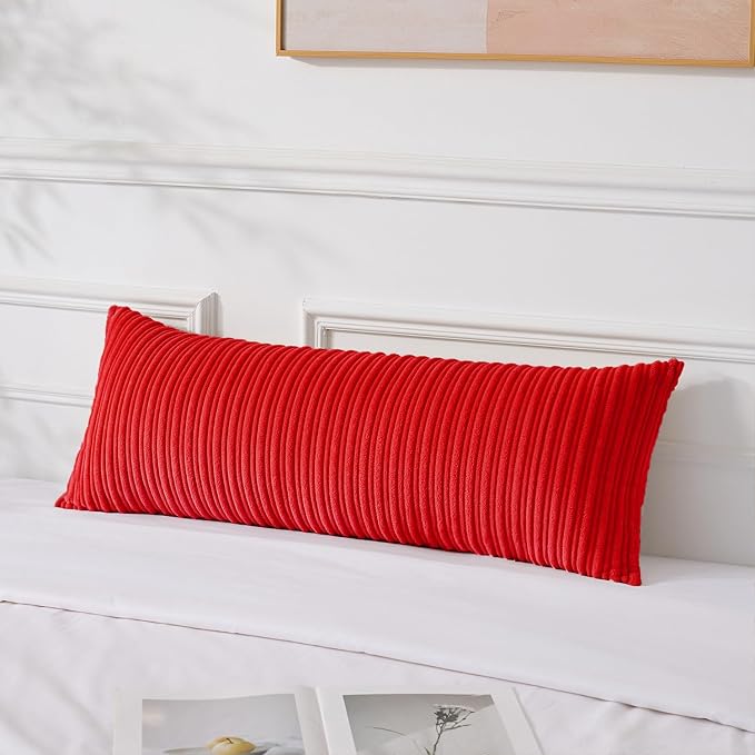 UGASA 14x36 Inch Christmas Pillow Cover Pack of 1 Soft Boho Stripe Corduroy Large Long Rectangle Lumbar Cushion Case Farmhouse Decorative Pilowcase for Bed, Couch, Sofa, Bedroom, Living Room, Red