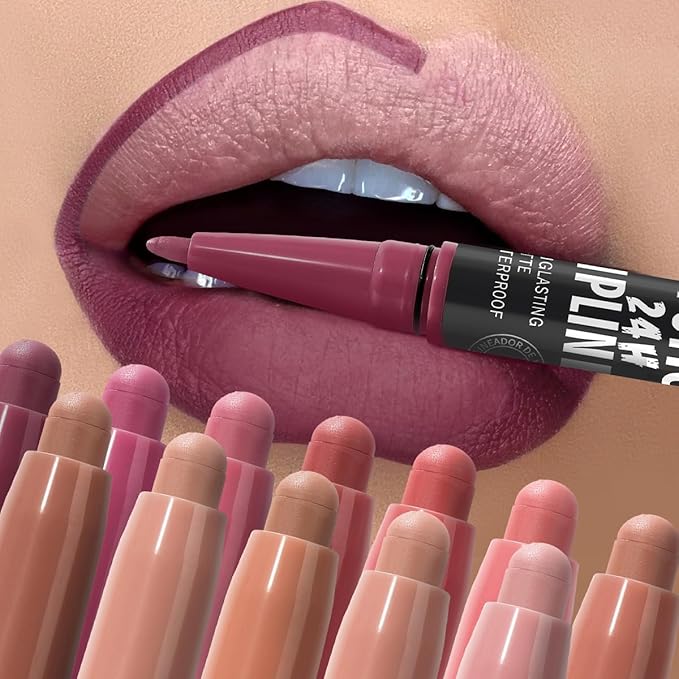 USHAS 3Pcs Lipstick and Lip Liner Combo Set 2 in 1 Makeup Kits Long Lasting and Waterproof Nude Matte Lipstick For Women (Set 2 (04+05+06), 3Pcs)