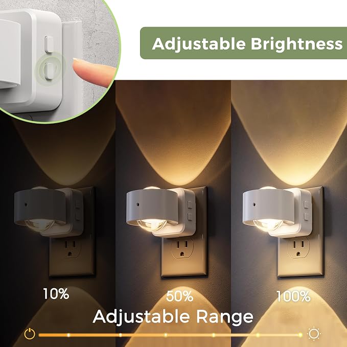 L LOHAS LED Night Light Projector, Night Lights Plug into Wall 3CCT 2 Pack | 2000K/3000K/5000K Adjustable Color Temperature Nightlight, Rotating White Nightlight with Light Sensor for Bathroom, Hallway
