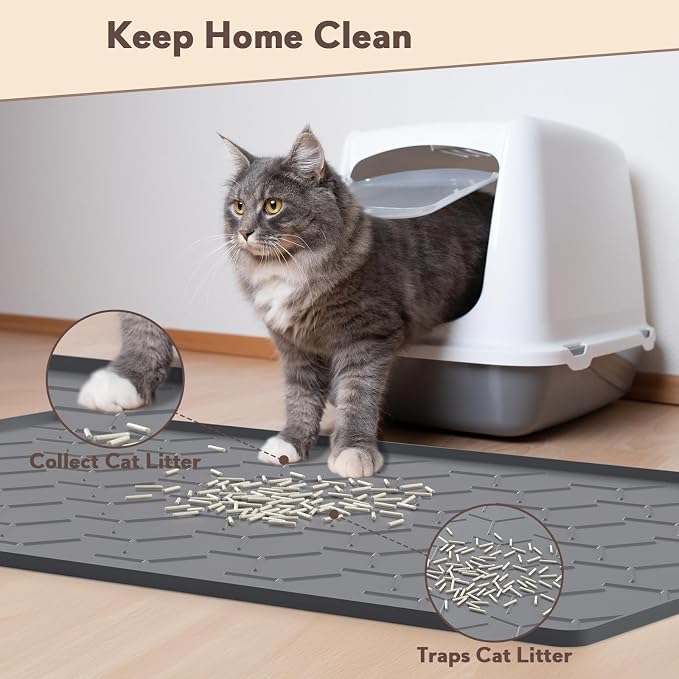 Garoopion Silicone Cat Litter Mat Large 40" X 28", Easy to Clean, Dark Gray | Large Size Waterproof Silicone Mat with Raised Edges, Catch Litter, Protect Floor from Urine, Multi-Use for Dog/Sink/Kitchen