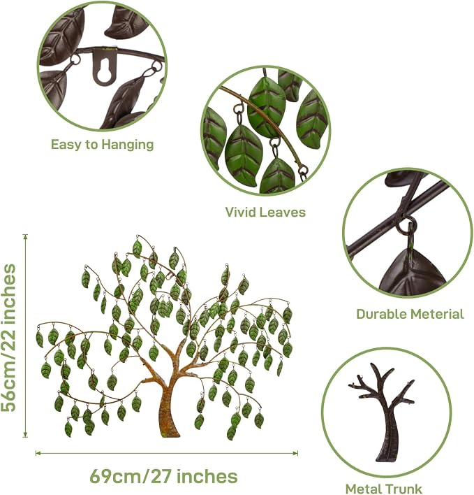 VEWOSTAR Leaf Metal Wall Art 22”W*27”H Tree of Life Wall Art for Room | Large Wall Art Home Decor Wall Sculptures Handcrafted Hangings Wall Decor for Indoor
