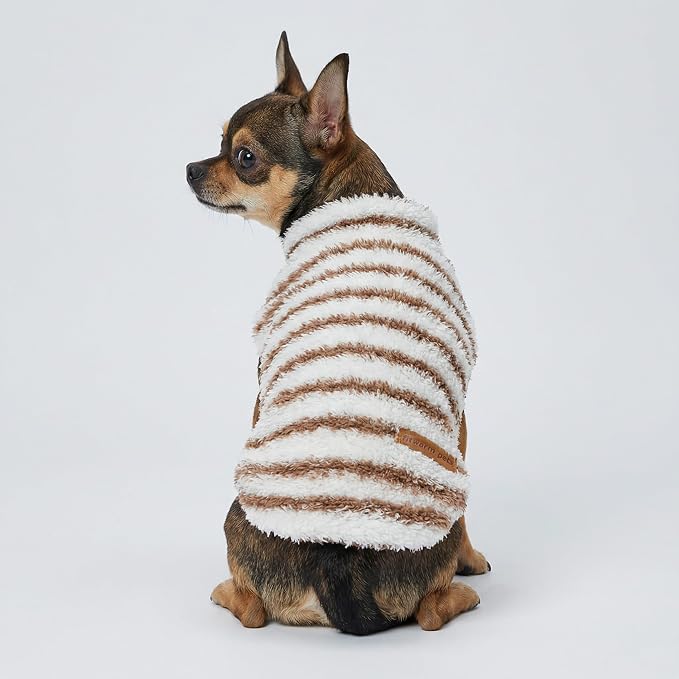 Fitwarm 2 Pack Striped Fleece Dog Sweater, Warm Winter Clothes for Small Dogs Boy Girl, Fuzzy Pet Outfit, White, Brown, Medium
