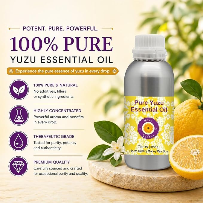 Deve Herbes Pure Yuzu Oil (Citrus junos) Cold Pressed 300ml (10 oz)