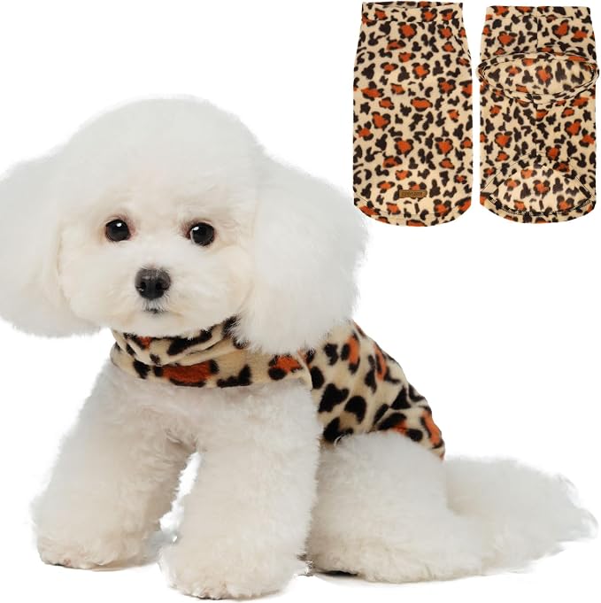 Cat Sweater Warm Fleece Pet Clothes for Cats Only | Soft Cat Vest Puppy Hoodie Coat, Fall Cold Winter Sweatshirt Pullover Clothing also for Small Dogs, Leopard Print L