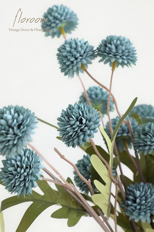 5pcs Dusty Blue Faux Silk Mums Artificial Flowers, Bulk Fake Small Mini Chrysanthemums with Stems for DIY Slate Blue Wedding Centerpieces Floral Arrangements Vase Fillers Home Decorations