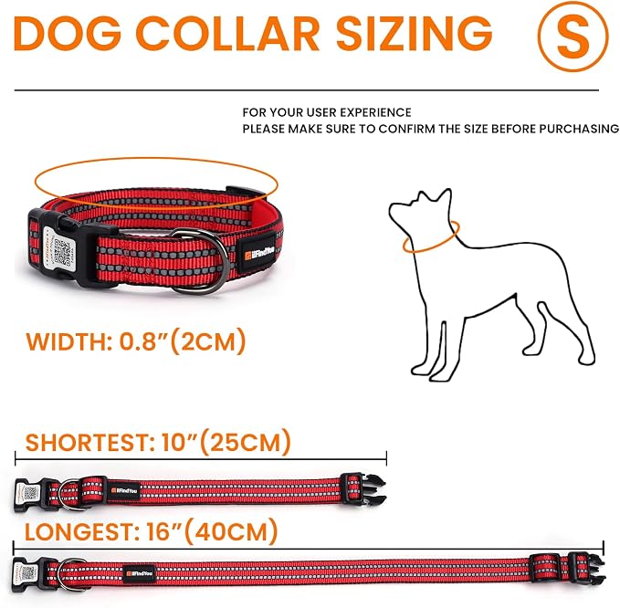 Personalized Dog Collar with QR Code Dog Tag, Red S | Anti-lost, 1000D nylon, reflective, padded, XS-L(8"-24"), QR buckle shares lost pet profile, location alerts when scanned