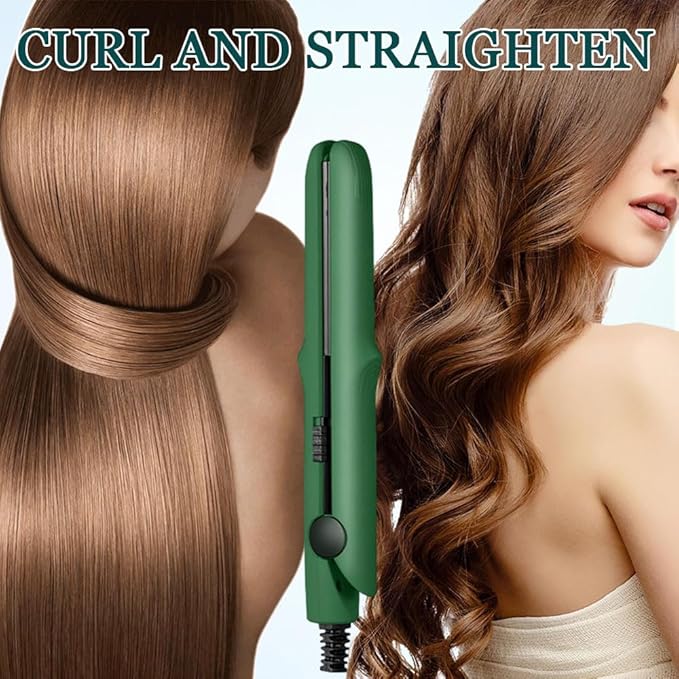 Mini Dual Purpose Curling Iron, 2026 New 2 in 1 Mini Curling Wand & Flat Iron Hair Straightener, Portable Travel Curling Wand for Women Short Hair, Hair Straightener for All Hair Types (Pink)