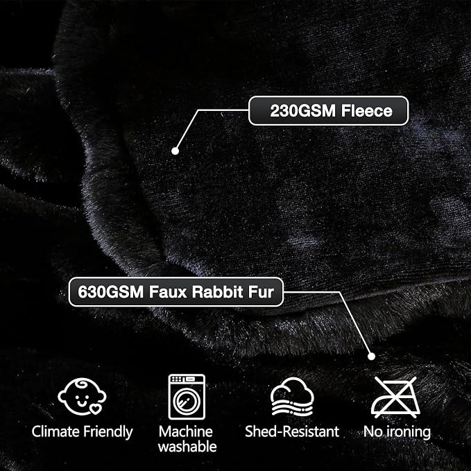 ORINOVA Black Fluffy Thick Fur Throw Blanket 50x60 for Bed Couch Office Chair Bunny Soft Blanket for Adults Gift Home Living Room Decorative Decor 860 GSM