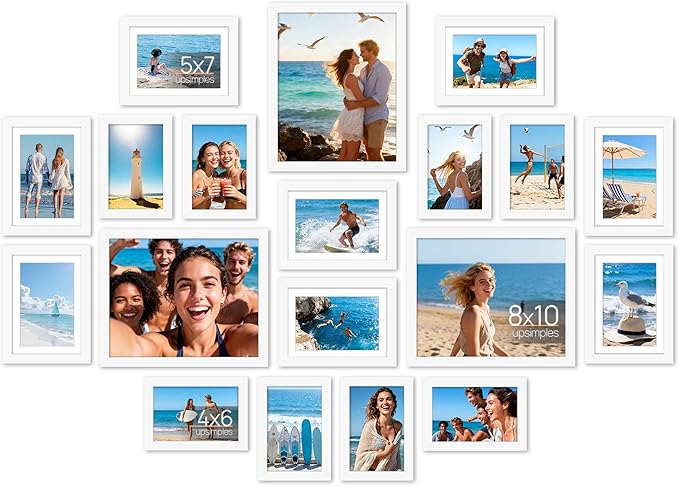 upsimples Picture Frames set of 19, Including 8x10, 5x7, 4x6 White Frame | Multi Picture Frames Collage Wall Decor, Gallery Wall Frame Set, Gift For Christmas, Mothers' day, Wedding, Dorm, Living Room