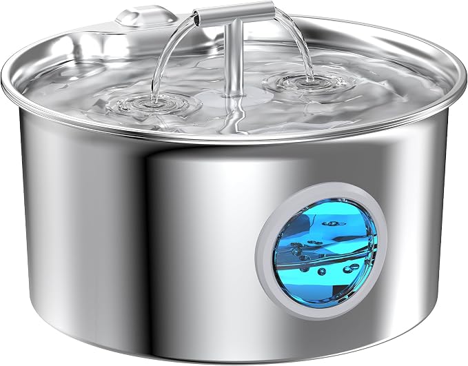 Cat Water Fountain Stainless Steel: 2.6L Cat Fountain for Drinking - Pet Water Fountain for Cats Indoor - Automatic Pet Water Dispenser Bowl - Best Auto Feeding Supplies Gift for Small Dog Large Kitty