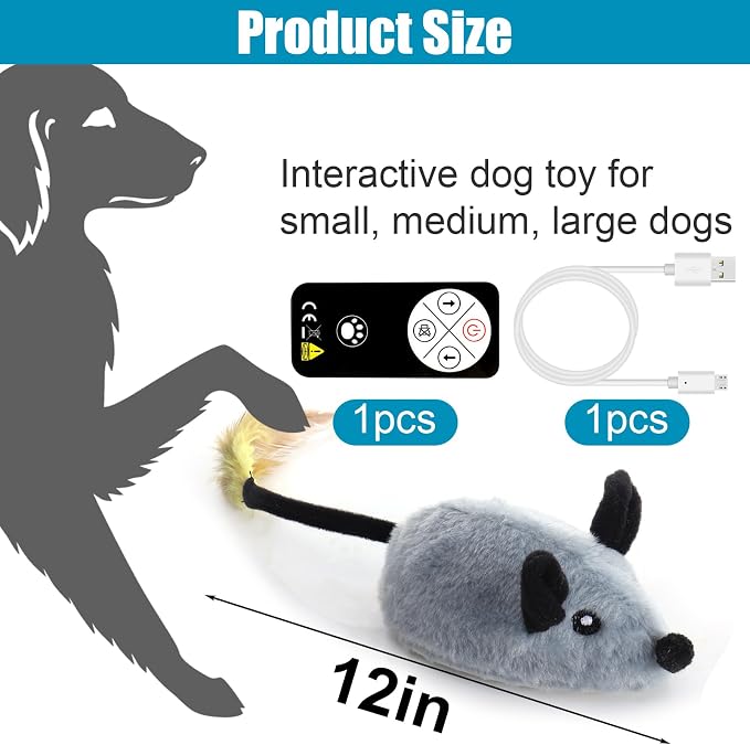 Interactive Dog Toys, Fake Mouse Moving Dog Toy with Automatic Sensor